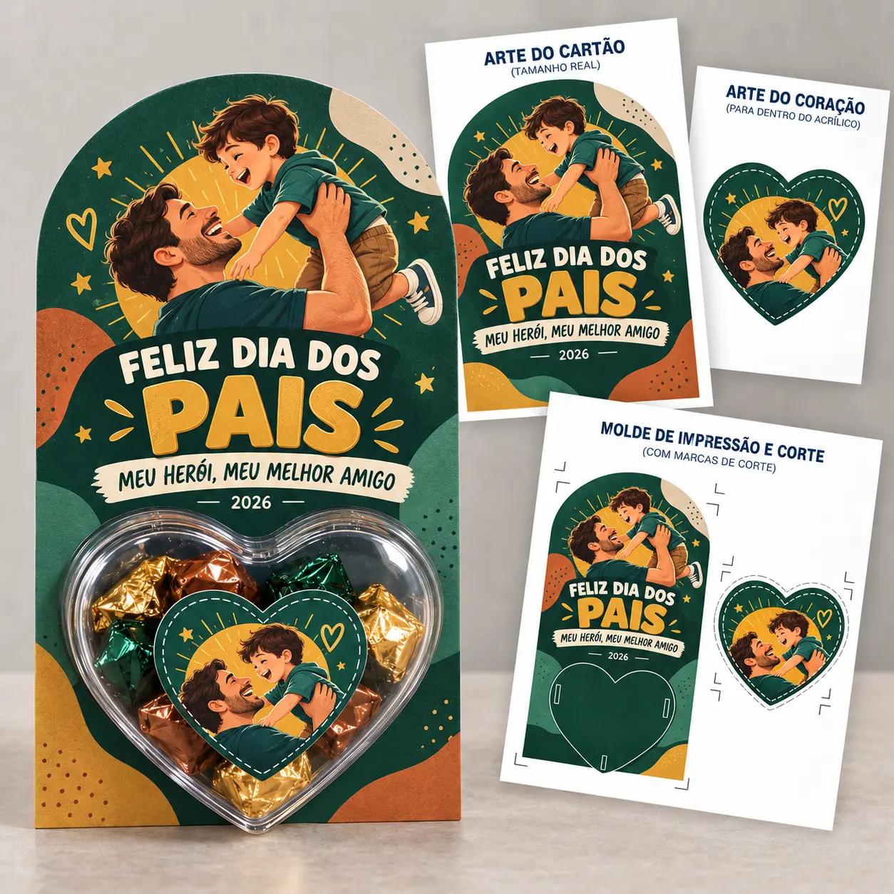 Coração de Acetato + Cartões Dia dos Pais